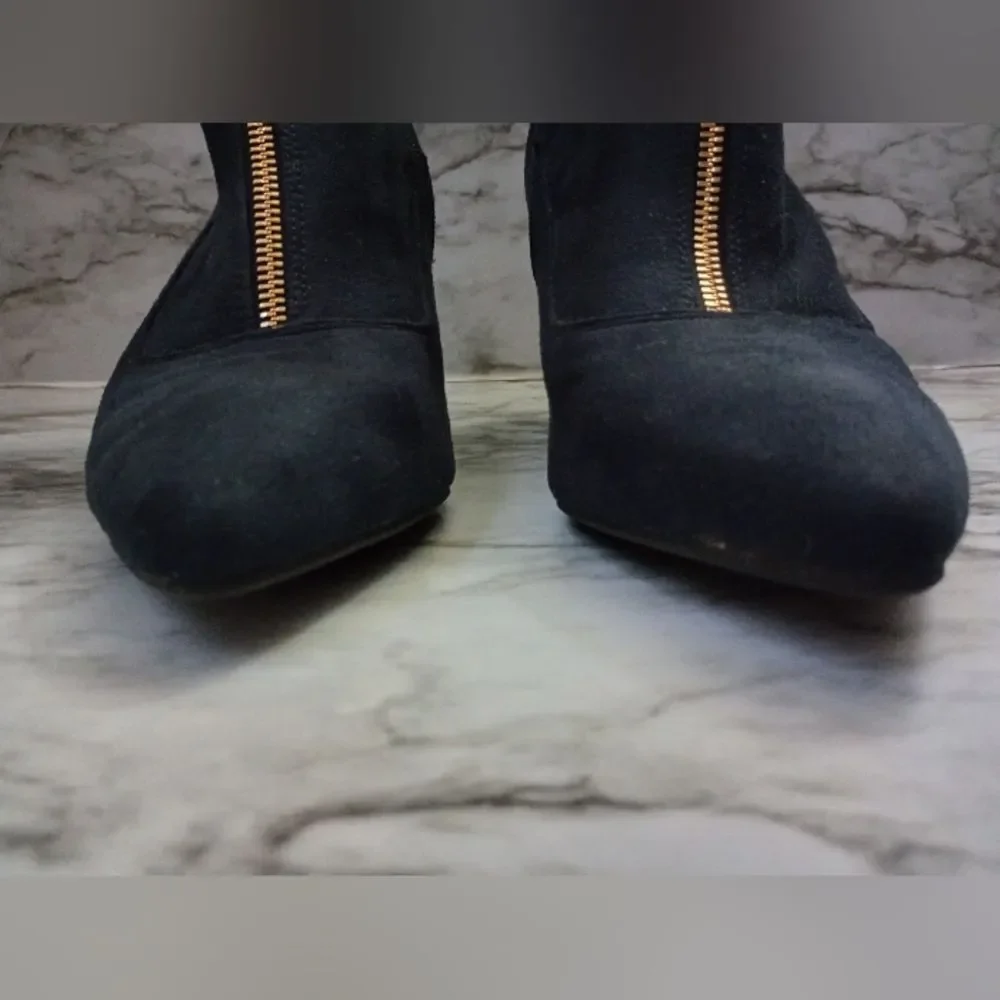 IDIFU Navy Blue Ankle Boots With Buckles Zip Closure Skinny Heel Size 10